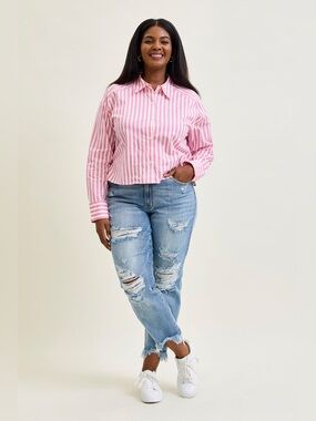Judy Blue “Billie” Light Bleach Splash High Rise Boyfriend Jeans Size 18W